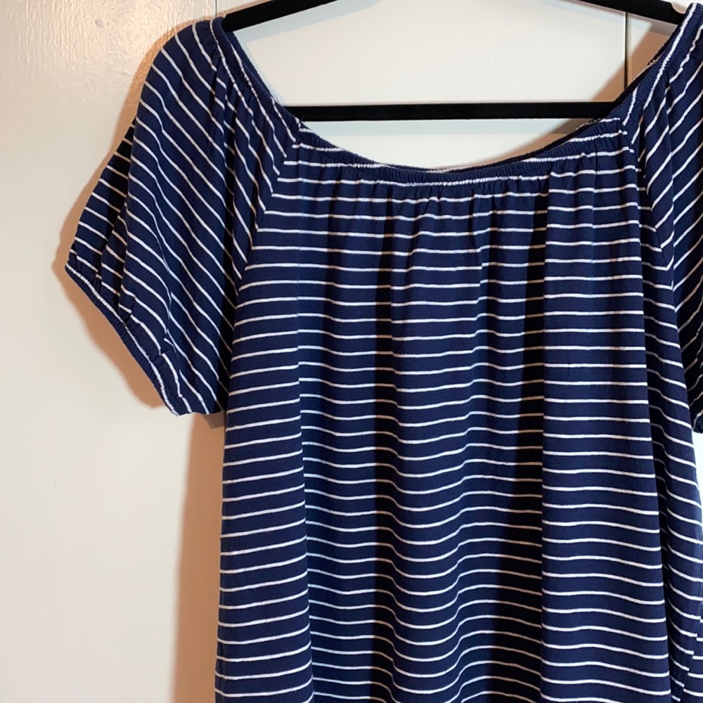 Old Navy navy & white stripe off the shoulder tee